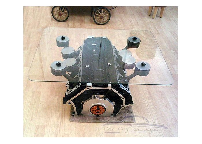 mustang engine block coffee table.