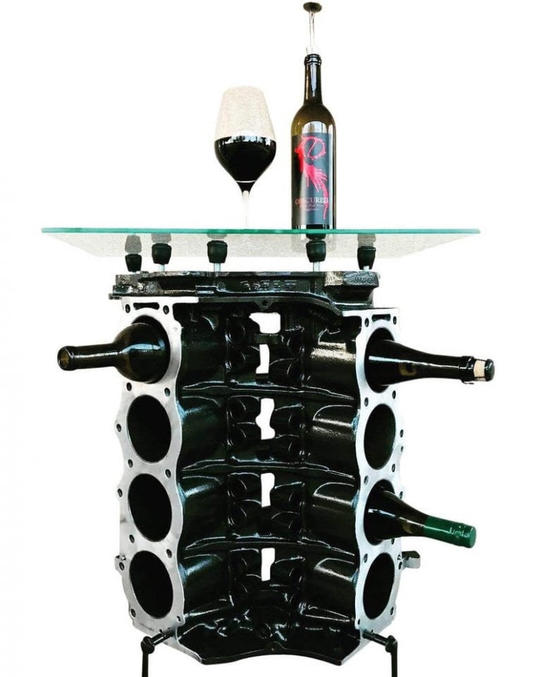 Check out this engine block wine rack