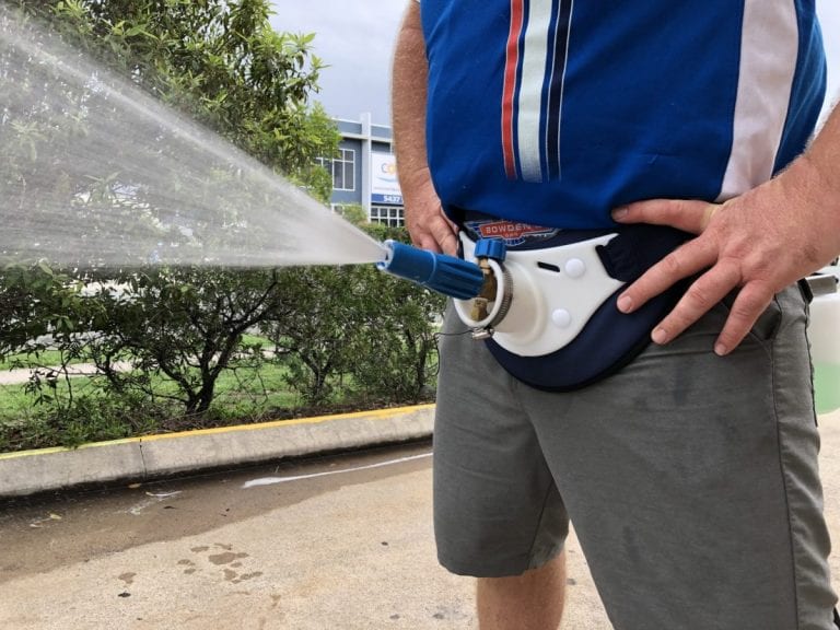 The crotch cannon is the best hands free way to wash your car