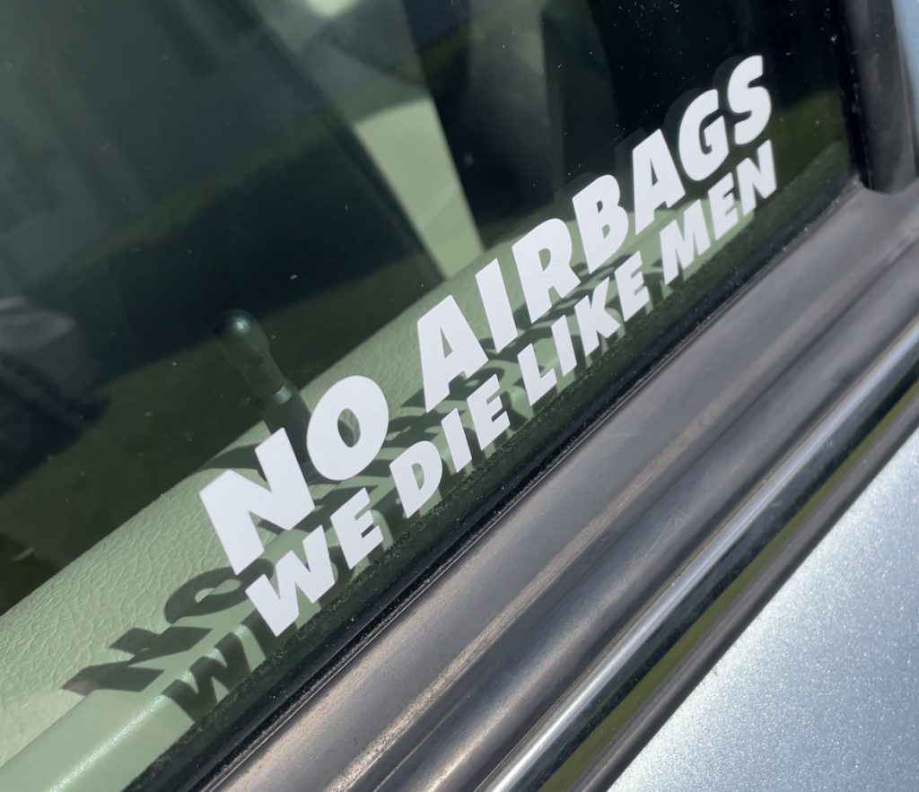 No airbags we die like men funny car sticker decal