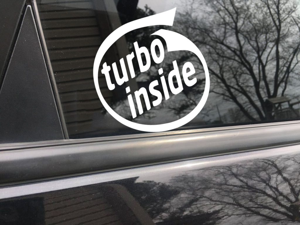 Turbo inside funny car sticker decal