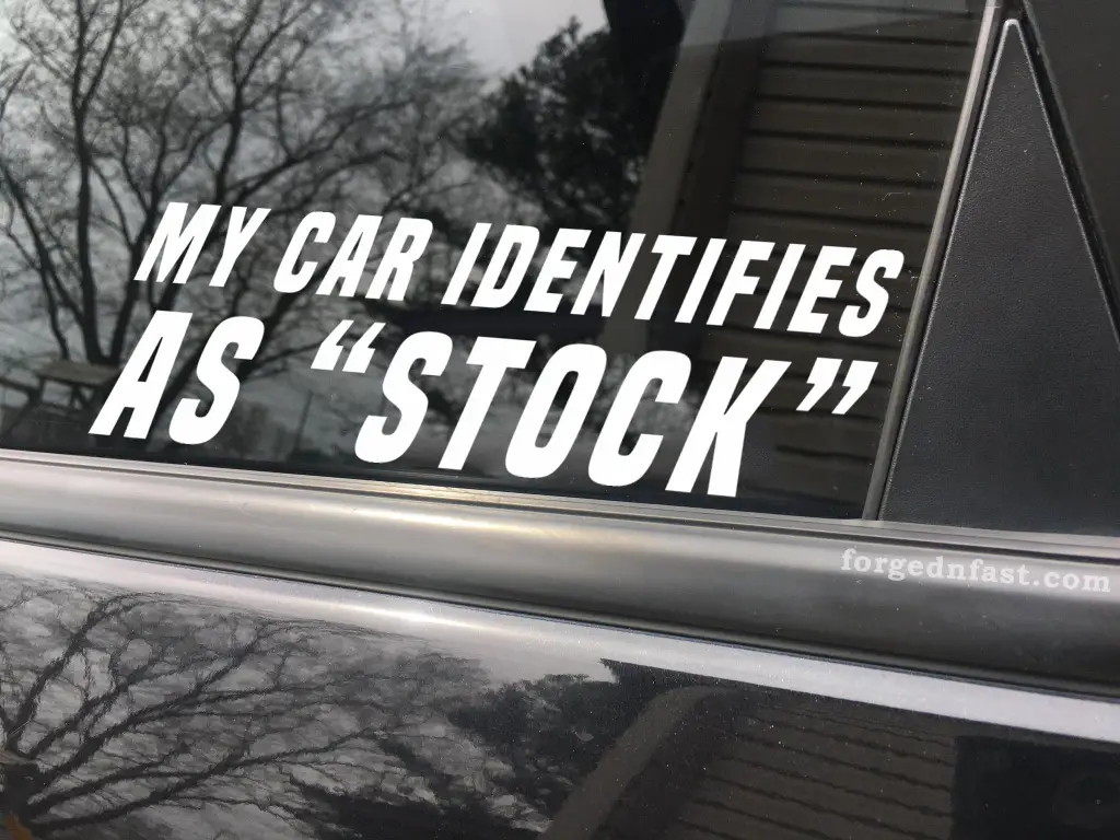 My car identifies as stock funny car sticker decal