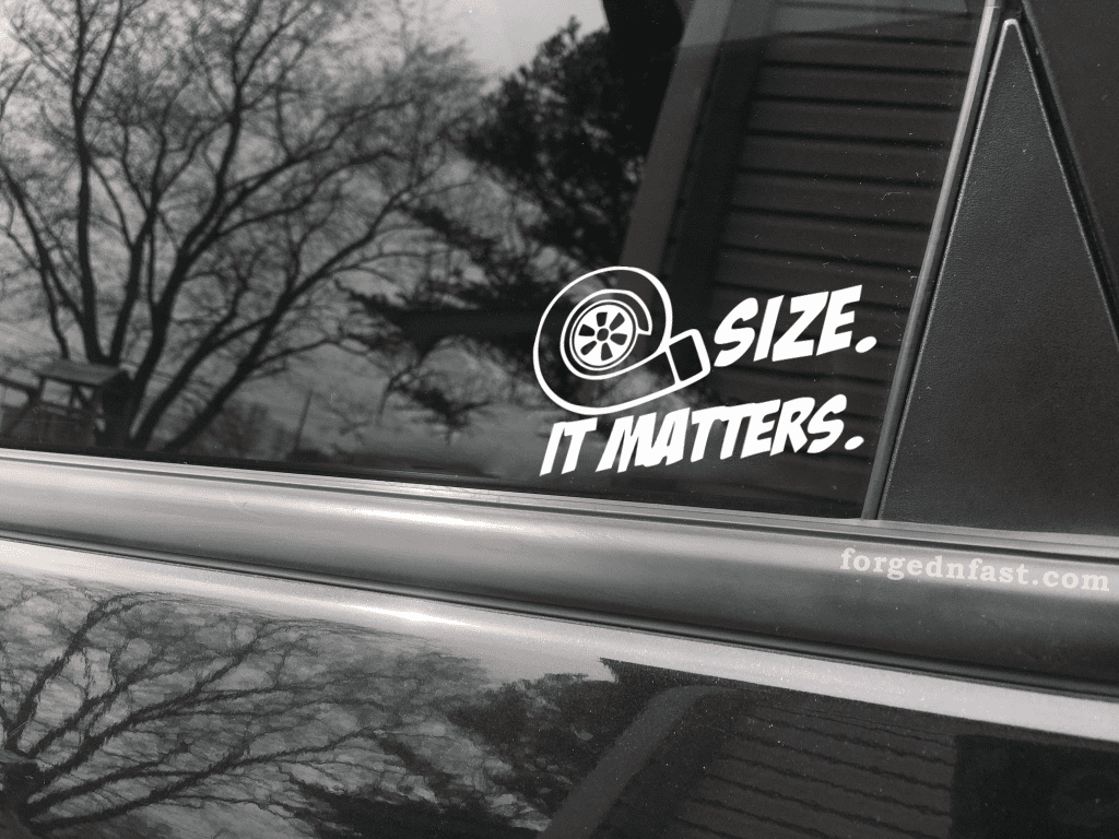 Size matters turbo funny car sticker decal