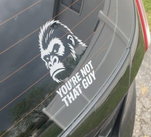 Gorilla vs 100 men you’re not that guy, car decal, bumper sticker, truck decal, funny car decal