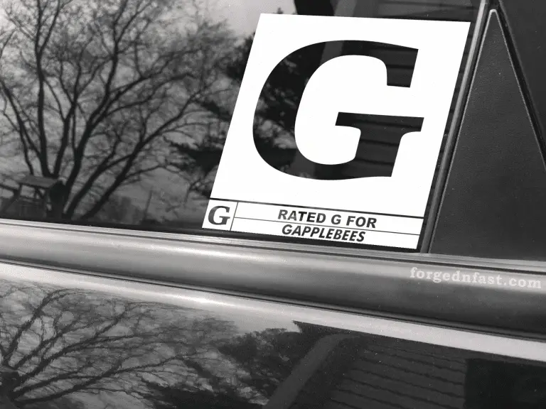 Rated G for Gapplebees, car decal, bumper sticker, truck decal, funny car decal