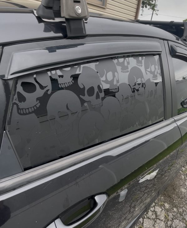 Gothic Car Window Sketch, Full Window Skull Decal, Large Vehicle Skeleton Sticker - Image 3