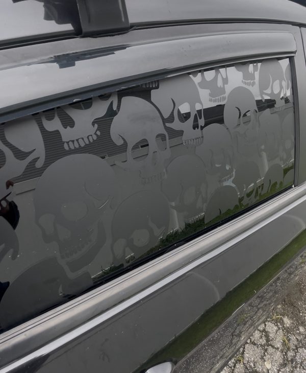 Gothic Car Window Sketch, Full Window Skull Decal, Large Vehicle Skeleton Sticker