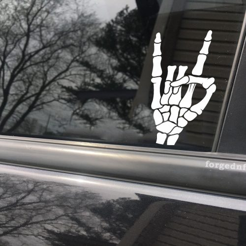 Rock On Skeleton Fist Decal - Skull Hand Decal for Car, Laptop, Wall, or Skateboard - Punk Rock Aesthetic Vinyl Sticker