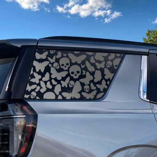 Skull and Butterflies Full Window Decal - Die Cut Oracal 651 Vinyl, Car Rear Windshield Sticker