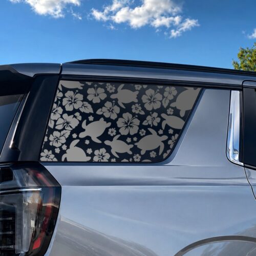 Turtle & Hibiscus Full-Window Car Decal — Die-Cut Oracal 651 Vinyl Tropical Car Sticker