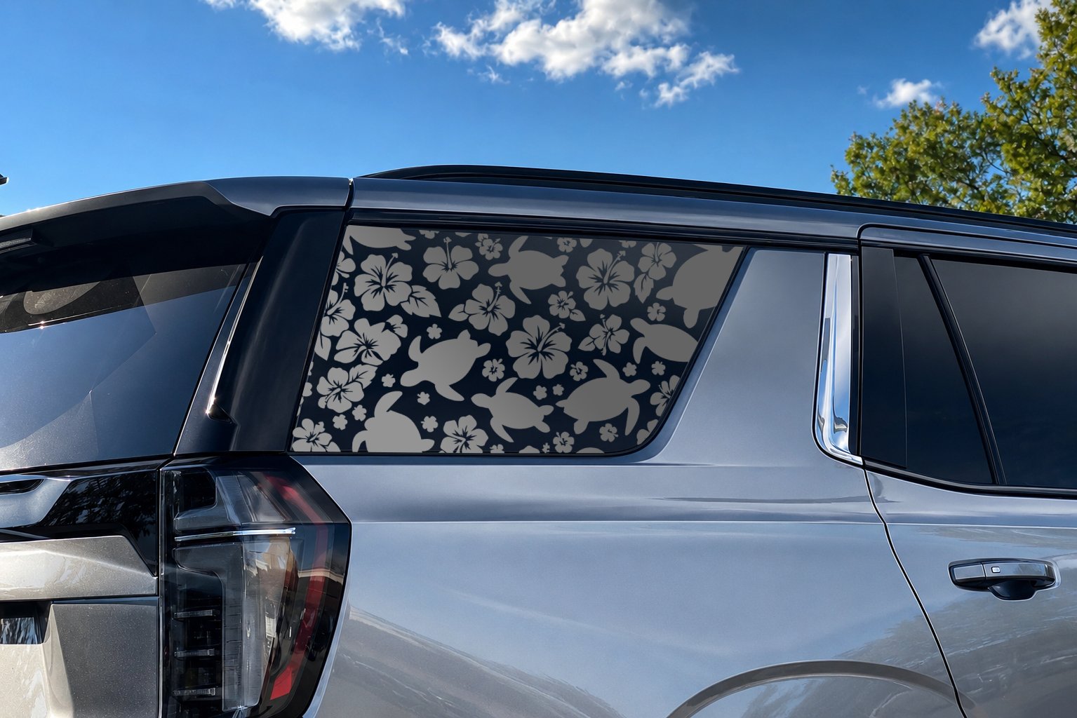Turtle & Hibiscus Full-Window Car Decal — Die-Cut Oracal 651 Vinyl Tropical Car Sticker