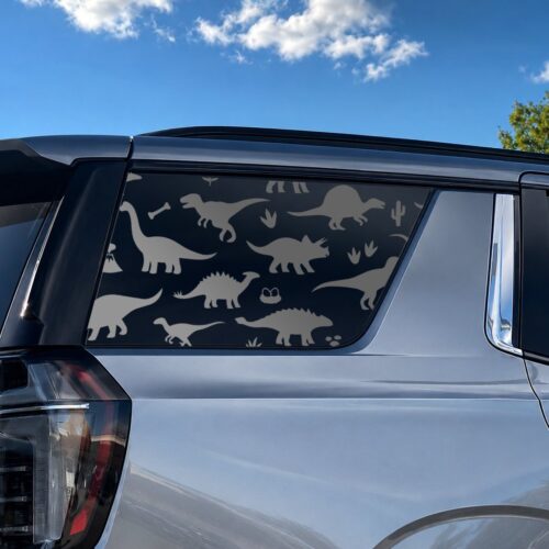 Cute Dinosaur Full Car Window Decal — Large Die-Cut Rear Window Sticker, Weatherproof Oracal 651