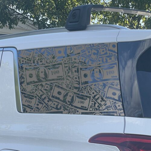 Hundred Dollar Full Window Decal — Full Car Window Money Graphic, Die-Cut Oracal 651 Vinyl, Weatherproof Rear Window Sticker