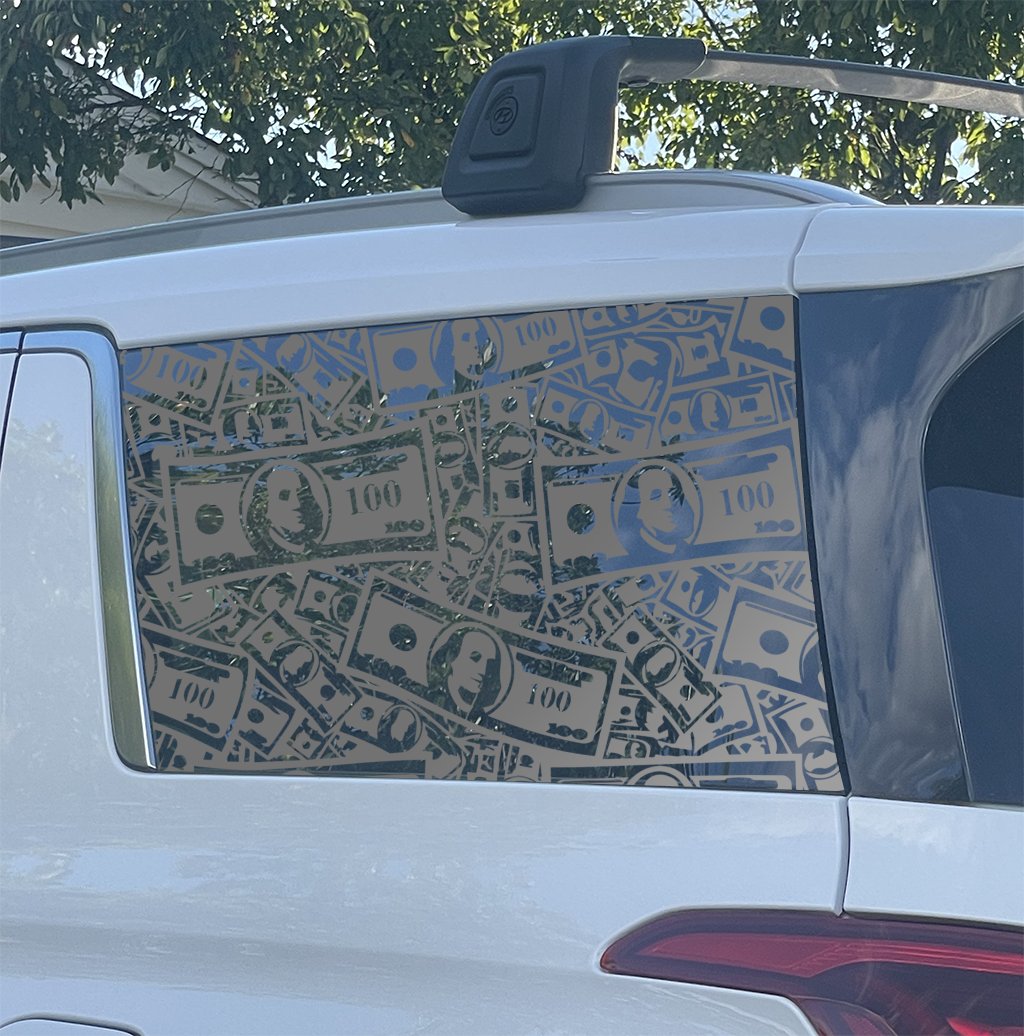 Hundred Dollar Full Window Decal — Full Car Window Money Graphic, Die-Cut Oracal 651 Vinyl, Weatherproof Rear Window Sticker