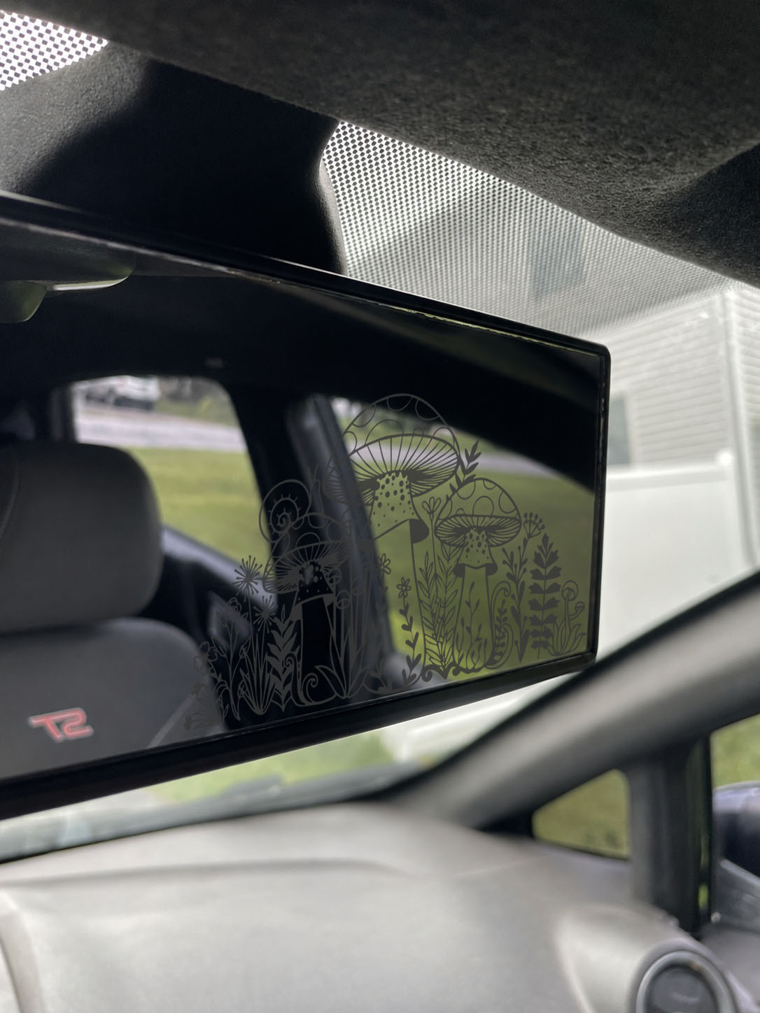 Mushroom Forest Laser-Engraved Car Rearview Mirror – Woodland Automotive Decor - Image 4